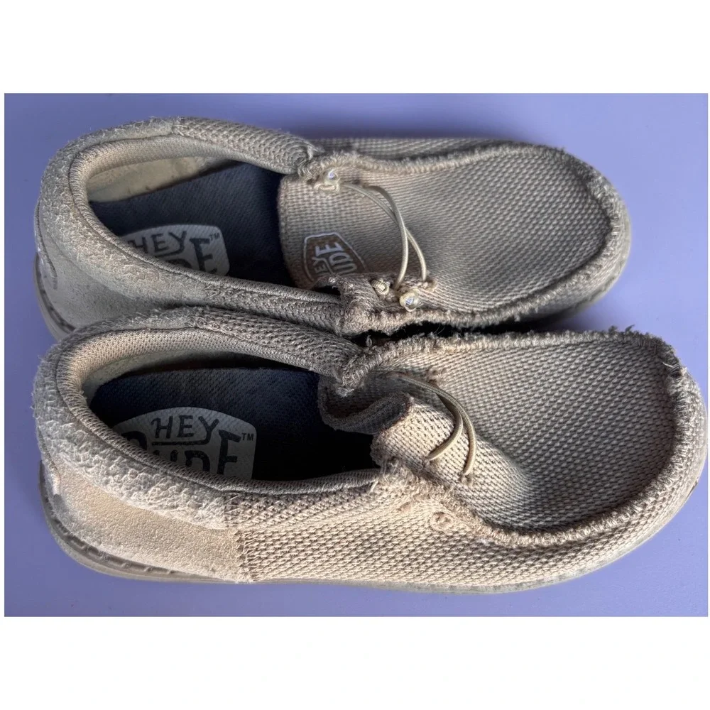 Hey Dude Wally Youth Funk Mono Tan Khaki Slip On Loafers Kids Size K13 40047-234